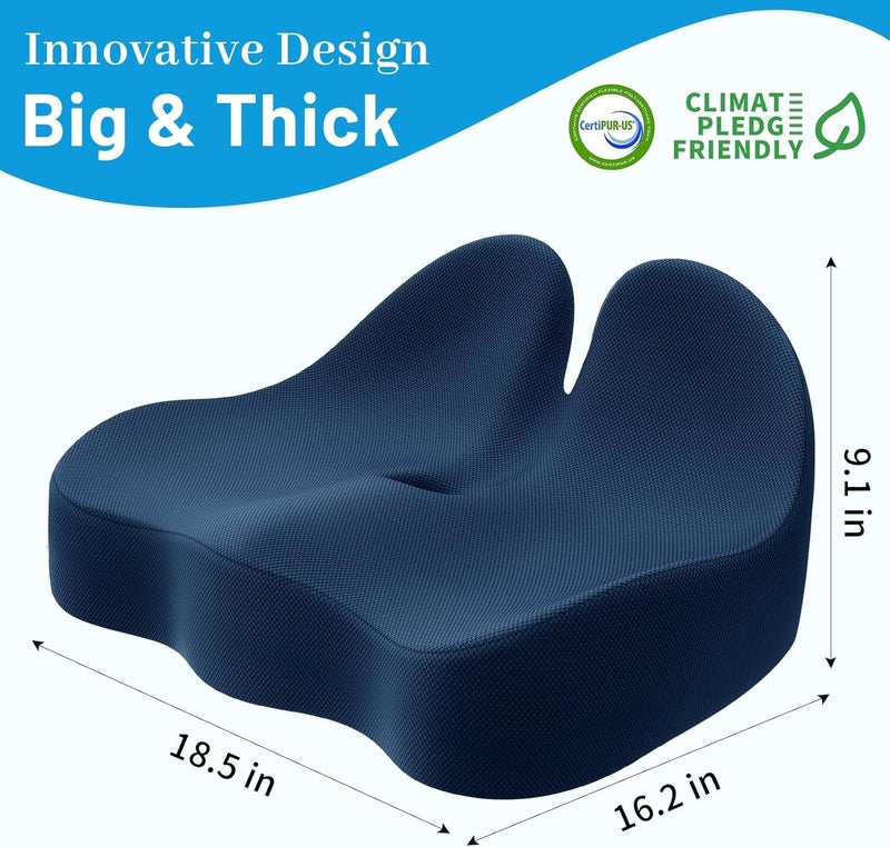 CushZone Seat Cushion, Memory Foam Office Chair Cushions, Ergonomic Curved Design for Sciatica, Tailbone, Coccyx, Seat Support for Car, Desk Chair, Wheelchair, Enhances Long Sitting Comfort (Blue) - Image 2